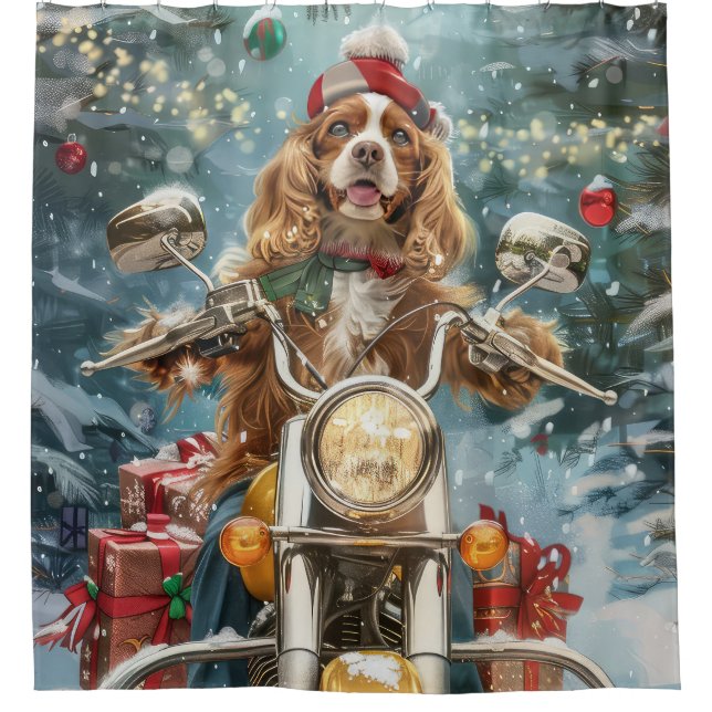 Cortina Para Box Cocker Spaniel Cão Andando de Motocicleta Natal  (Frente)