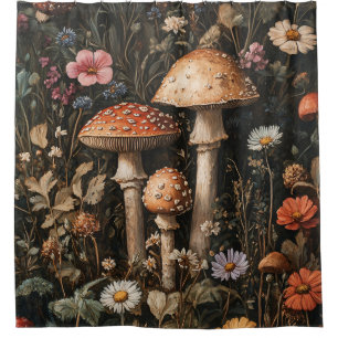 Cortina Para Box Cogumelos Whimsical e flores selvagens Botânica