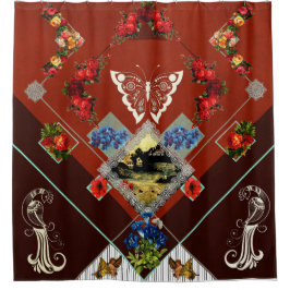 Cortina Para Box Colagem da safra Retro com rendas e flores