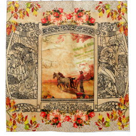 Cortina Para Box Colagem da safra Retro com rendas e flores