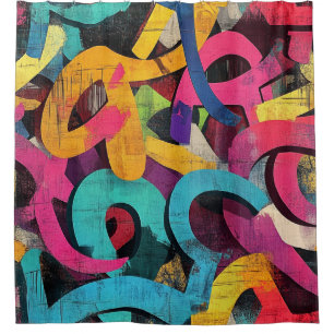 Cortina Para Box Colagem de Grafite Urbana com Cores Intensas Pint