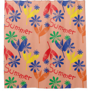 Cortina Para Box Colagem floral colorida contemporânea de Verão com
