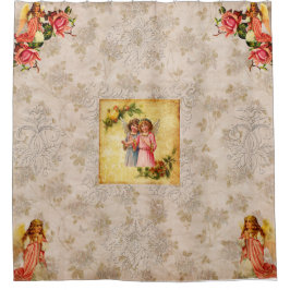 Cortina Para Box Colagem Vintage Retro com rendas e flores