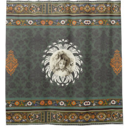 Cortina Para Box Colagem Vintage Retro com rendas e flores