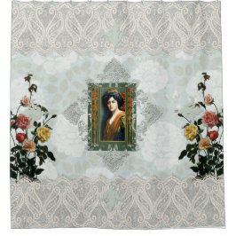 Cortina Para Box Colagem Vintage Retro com rendas e flores