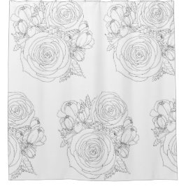 Cortina Para Box Coleção de banho floral preto e branco