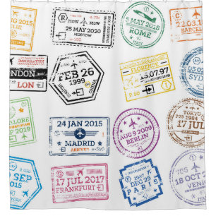 Cortina Para Box Coleção de Carimbos de Passaporte Isolados em Bran