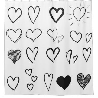 Cortina Para Box Coleção de corações desenhados à mão isolados em b