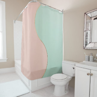 Cortina Para Box Coleção Moderno Abstrato Rosa Bege e Verde Menta