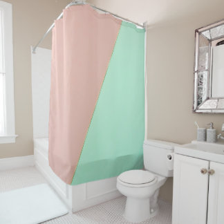 Cortina Para Box Coleção Rosa Bege com Verde Menta Abstrato Moderno