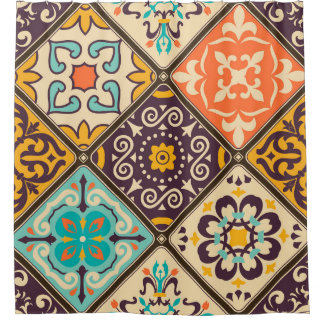 Cortina Para Box Coloração de retalhos: Design de Azulejo Majolica