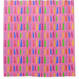 Cortina Para Box Colorful Christmas Tree Pop Art Pink