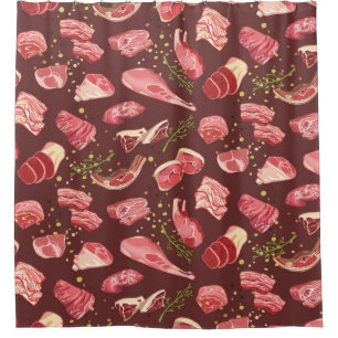 Cortina Para Box Colorful fresh pork meat seamless pattern with var