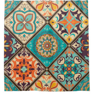 Cortina Para Box Colorida azulejo de retalhos: Motivos islâmicos.