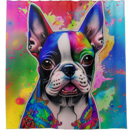Cortina Para Box Colorida Boston Terrier Paint Splashes