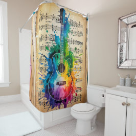 Cortina Para Box Colorida Melodia: Violão Pintado em Música Vintage