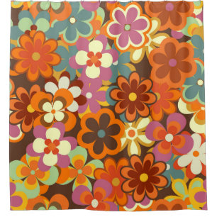 Cortina Para Box Colorida Vintagem Floral Sem Olhos Padrão. Retroat