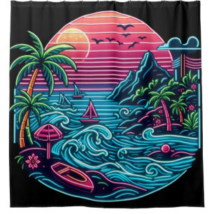 Cortina Para Box Colorido. Néon tropical/havaiano