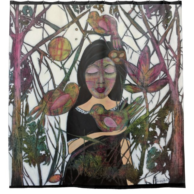 Cortina Para Box Conexão Mulher e Pássaros Arte Imísica (Frente)