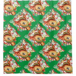 Cortina Para Box Confetes retros da rena do natal vintage