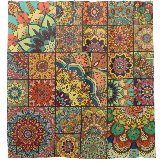 Cortina Para Box Conjunto de azulejos Boho e padrão perfeito. Siste (Frente)