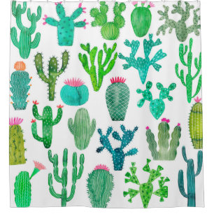 Cortina Para Box Conjunto de cactos de aquarelas, cactos flor ilust