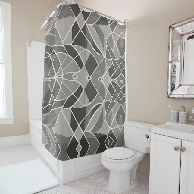 Cortina Para Box Contemporâneo Elegante Geométrico de Cinzas Minima (In Situ)