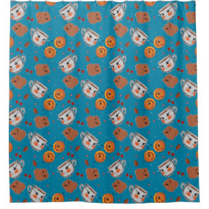 Cortina Para Box Cookies, pães: padrão de fundo azul