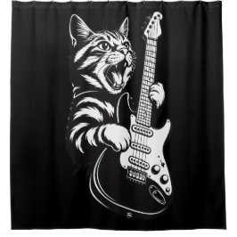 Cortina Para Box Cool Music Love | Rock Cat Playing Electric Guitar