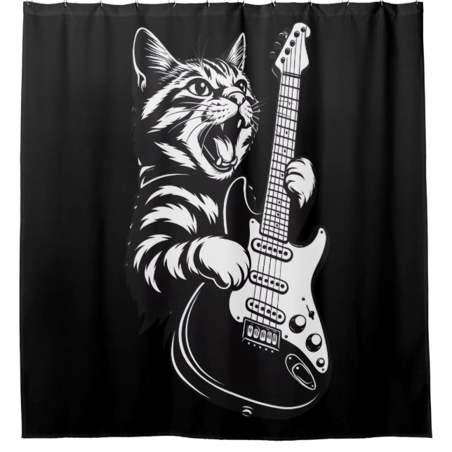 Cortina Para Box Cool Music Love | Rock Cat Playing Electric Guitar (Frente)