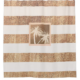 Cortina Para Box Copper & Cream Palmeiras Tropicais Brilho Chic