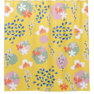 Cortina Para Box Cor branca floral l Retro moderno amarelo