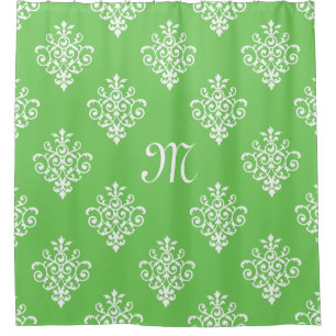 Cortina Para Box Cor damasco Verde Brilhante Moderna Monograma