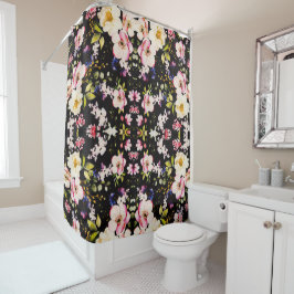 Cortina Para Box Cor-de-água Cor rosa Rosas amarelas pretas Fundo p