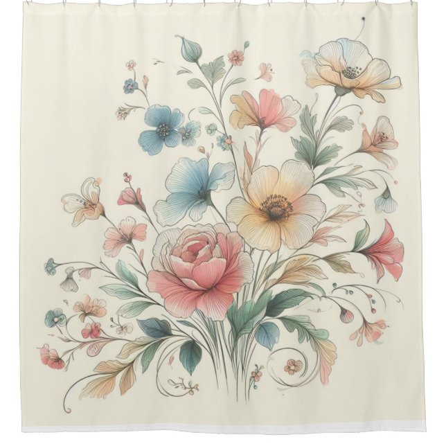 Cortina Para Box cor de água pastel floral art (Frente)