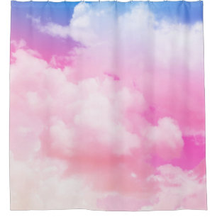 Cortina Para Box cor-de-rosa, paz, azul, nuvens amarelas e céu. Abs