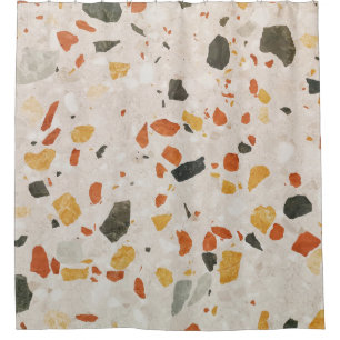 Cortina Para Box Cor do terrazzo vermelha e verde e amarela em rela