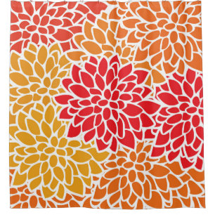 Cortina Para Box Cor Vermelha Laranja Vintage 60s Flor