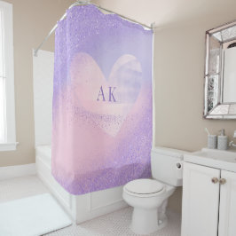 Cortina Para Box Coração com Gradiente Rosa Roxo Monograma