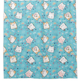 Cortina Para Box Coração De Gato Corado Arco-Íris Peixes Azuis Clar