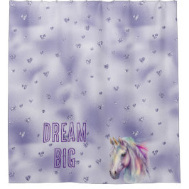 Cortina Para Box Corações Brilhantes de Unicórnio Roxo