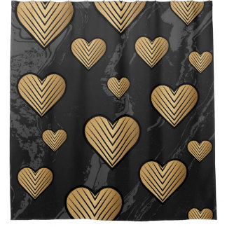 Cortina Para Box Corações com Contorno Dourado em Textura de Mármor