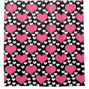 Cortina Para Box Corações Cor-De-Rosa E Branco Na Design De Fundo P
