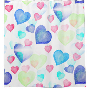 Cortina Para Box  Corações de Aquarela