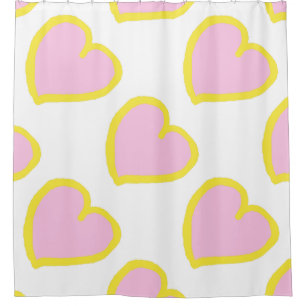 Cortina Para Box Corações grandes, cor-de-rosa amarelo em branco