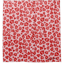 Cortina Para Box Corações Padrões Leopardo em Vermelho por Esmagame