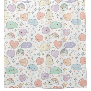 Cortina Para Box Corações Pastéis e Nuvens Sonho em Aquarela (6)
