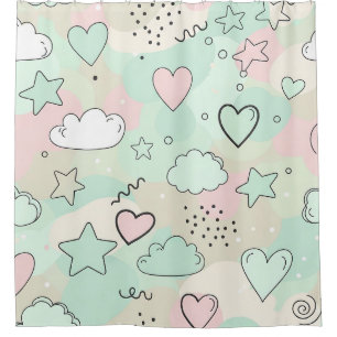 Cortina Para Box Corações Pastéis e Nuvens Sonho em Aquarela (9)