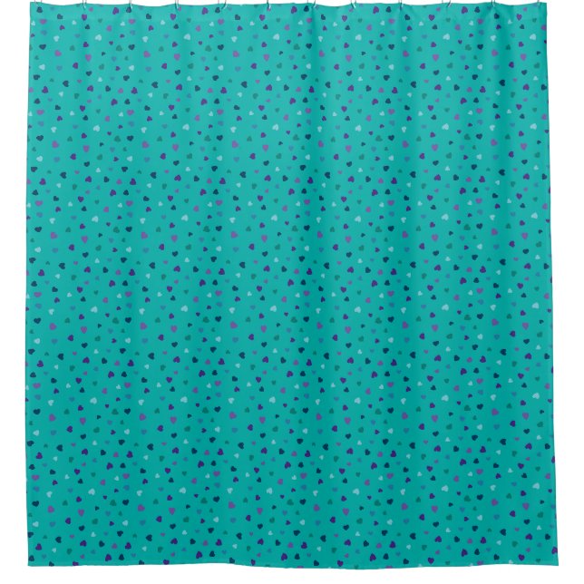 Cortina Para Box Corações Pequenos, Roxo, Azul Turquesa, Azul sobre (Frente)