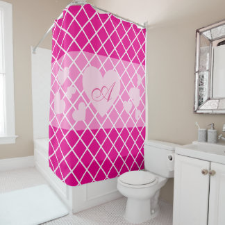 Cortina Para Box Corações Rosa com Monograma Girly